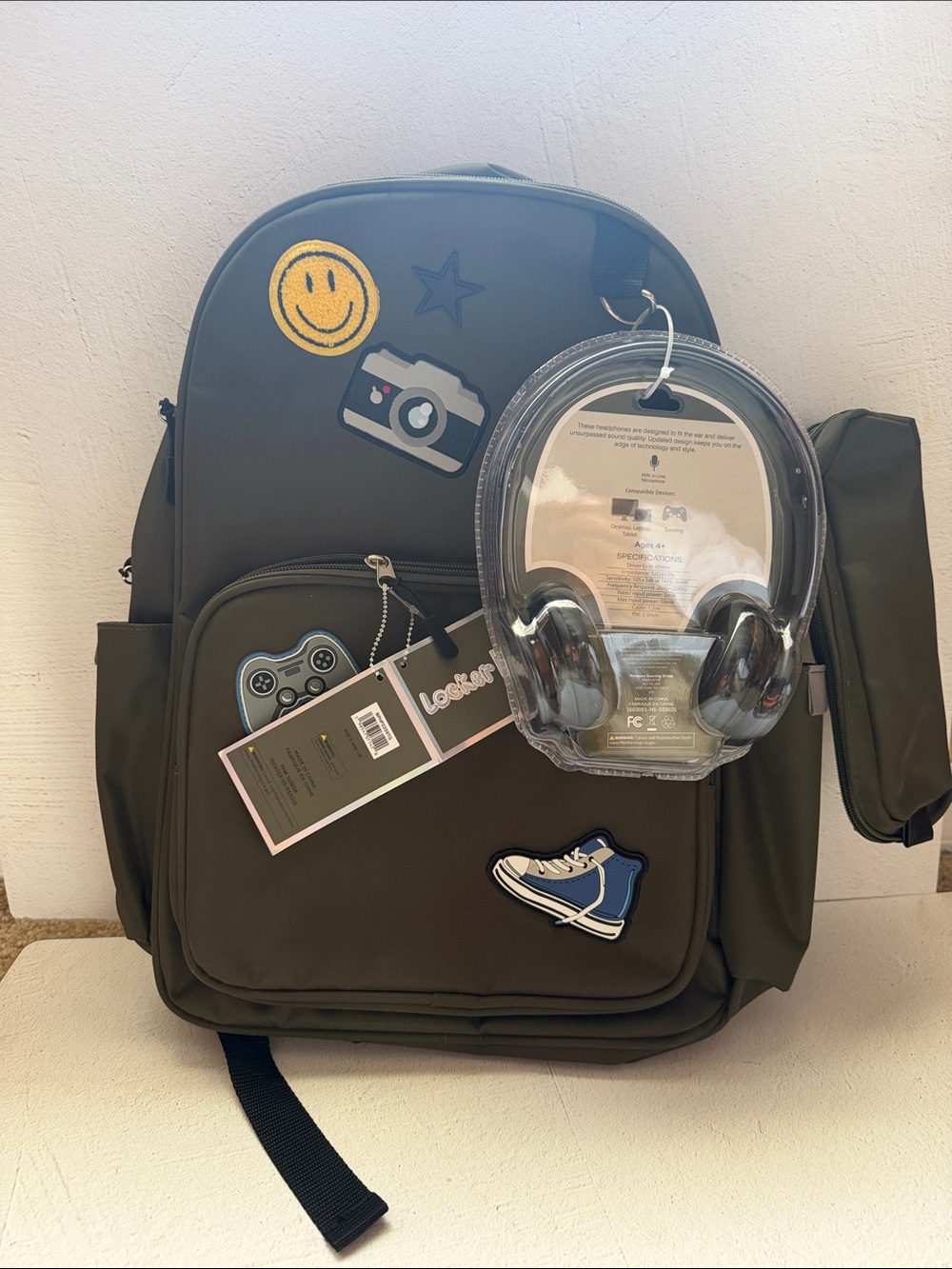 Olive Green Backpack with Fun Patch Accents
